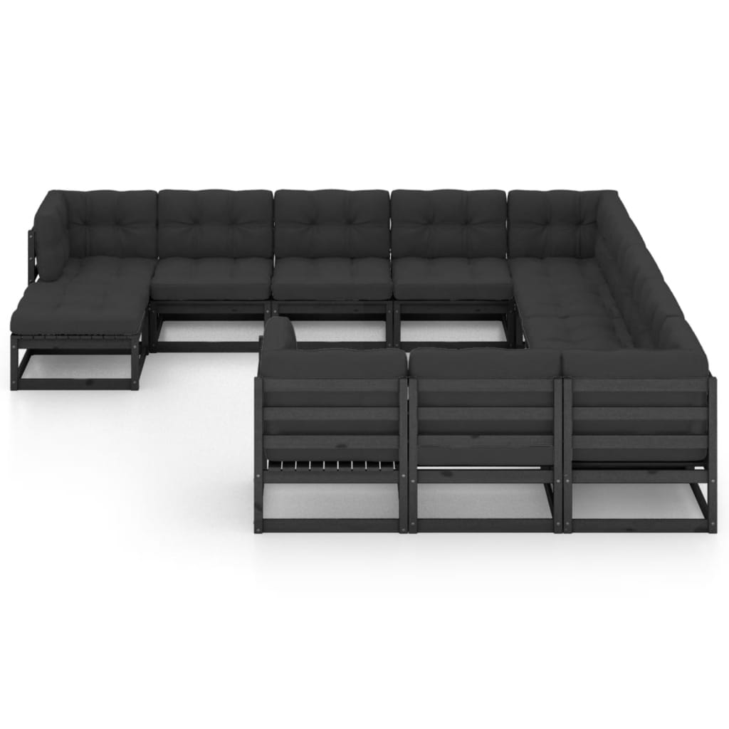 vidaXL 12-delige Loungeset met kussens massief grenenhout zwart afbeelding