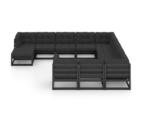 vidaXL Hagesofagruppe med puter 12 deler svart heltre furu