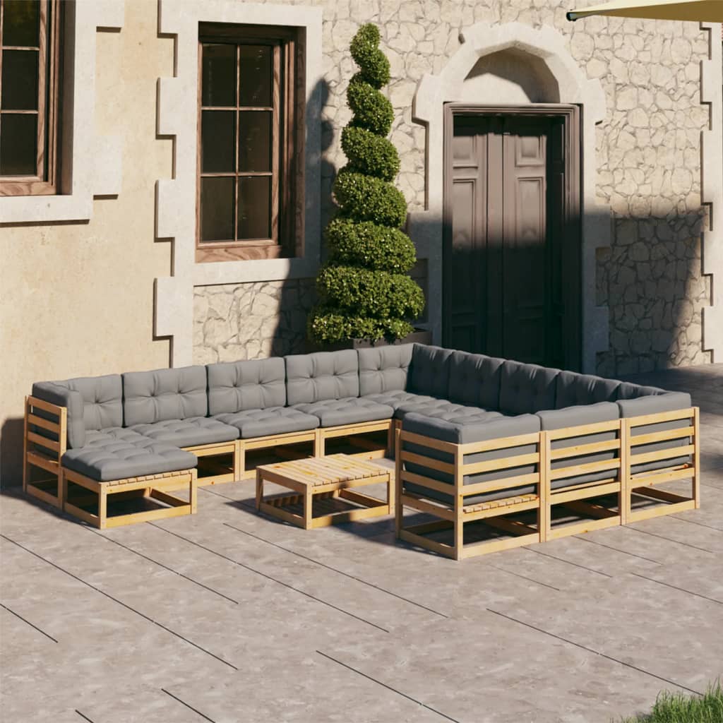 Salon de jardin 13 pcs avec coussins Bois de pin massif