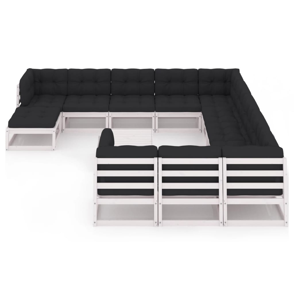 vidaXL 13-delige Loungeset met kussens massief grenenhout wit afbeelding