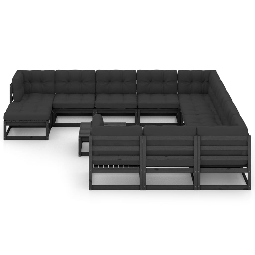 

vidaXL 13-delige Loungeset met kussens massief grenenhout zwart