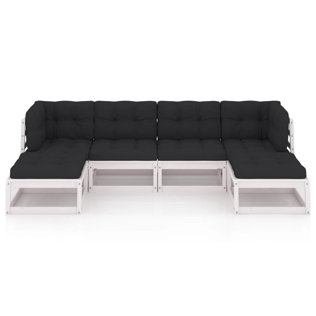 

vidaXL 6-delige Loungeset met kussens massief grenenhout wit