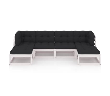 vidaXL 6-tlg. Garten-Lounge-Set mit Kissen Wei&szlig; Massivholz Kiefer