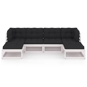 vidaXL 6-tlg. Garten-Lounge-Set mit Kissen Wei&szlig; Massivholz Kiefer