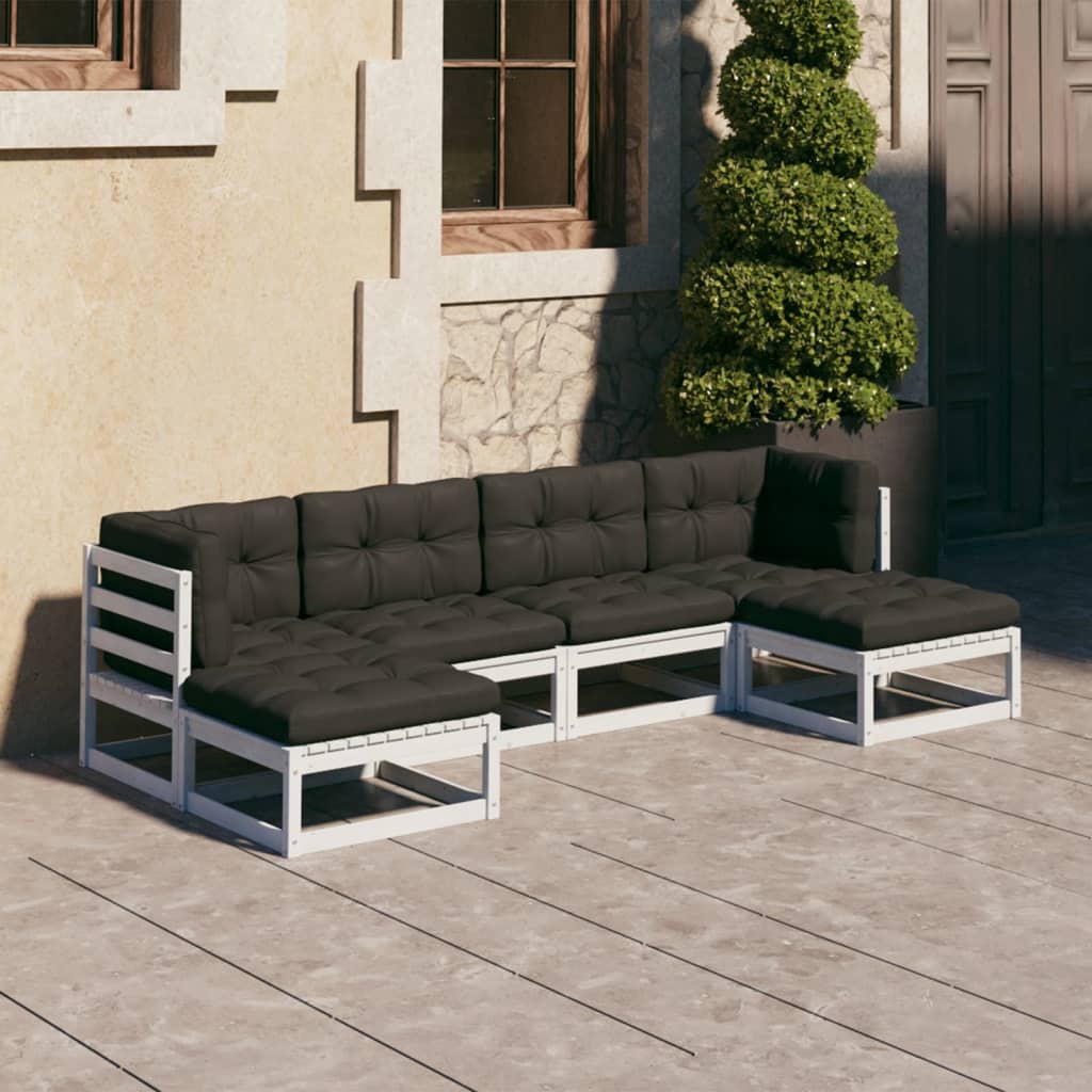 vidaXL 6-tlg. Garten-Lounge-Set mit Kissen Weiß Massivholz Kiefer