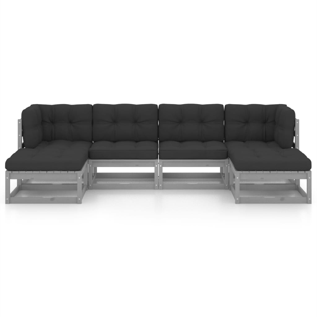 

vidaXL 6-delige Loungeset met kussens massief grenenhout grijs