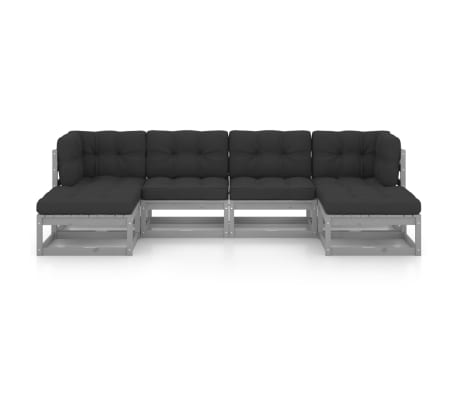 vidaXL 6-tlg. Garten-Lounge-Set mit Kissen Grau Massivholz Kiefer