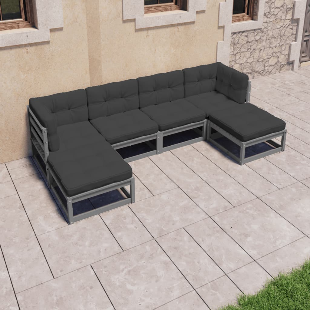 vidaXL 6-tlg. Garten-Lounge-Set mit Kissen Grau Massivholz Kiefer