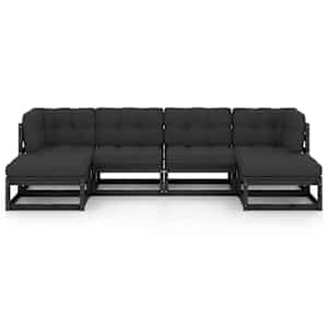 vidaXL Sodo komplektas su pagalvėmis, 6 dalių, juodas, pu&scaron;ies masyvas