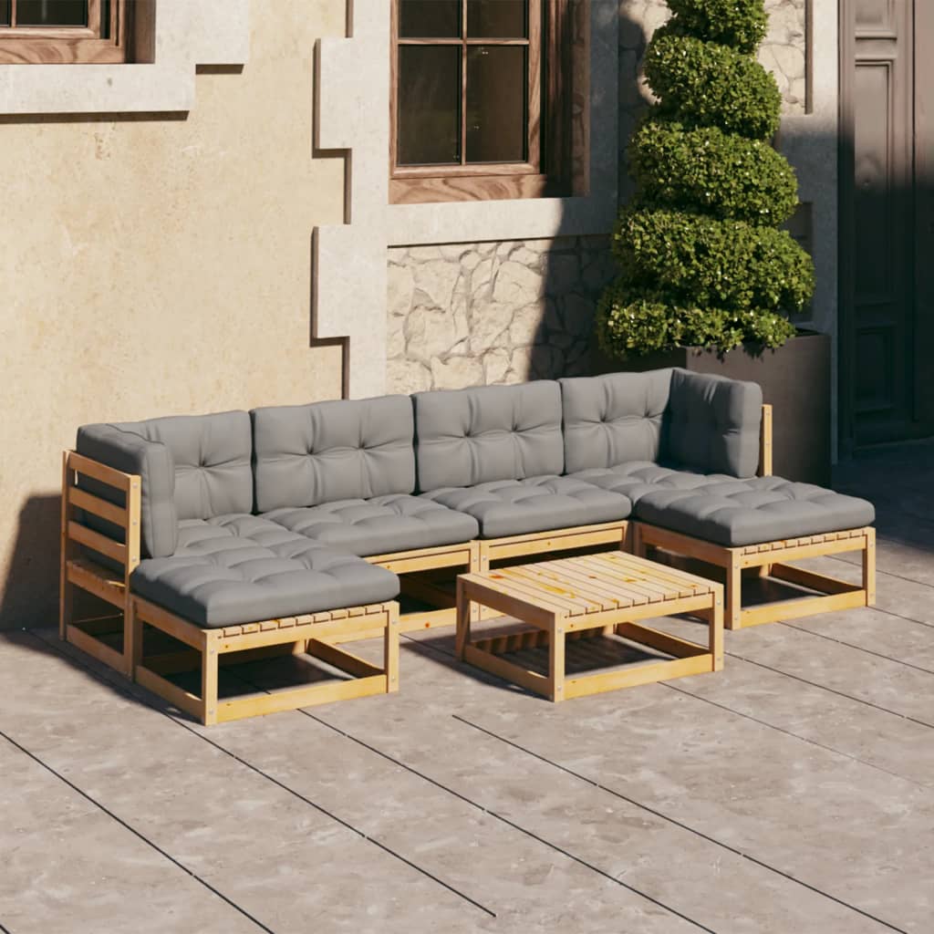 Salon de jardin 7 pcs avec coussins Bois de pin massif