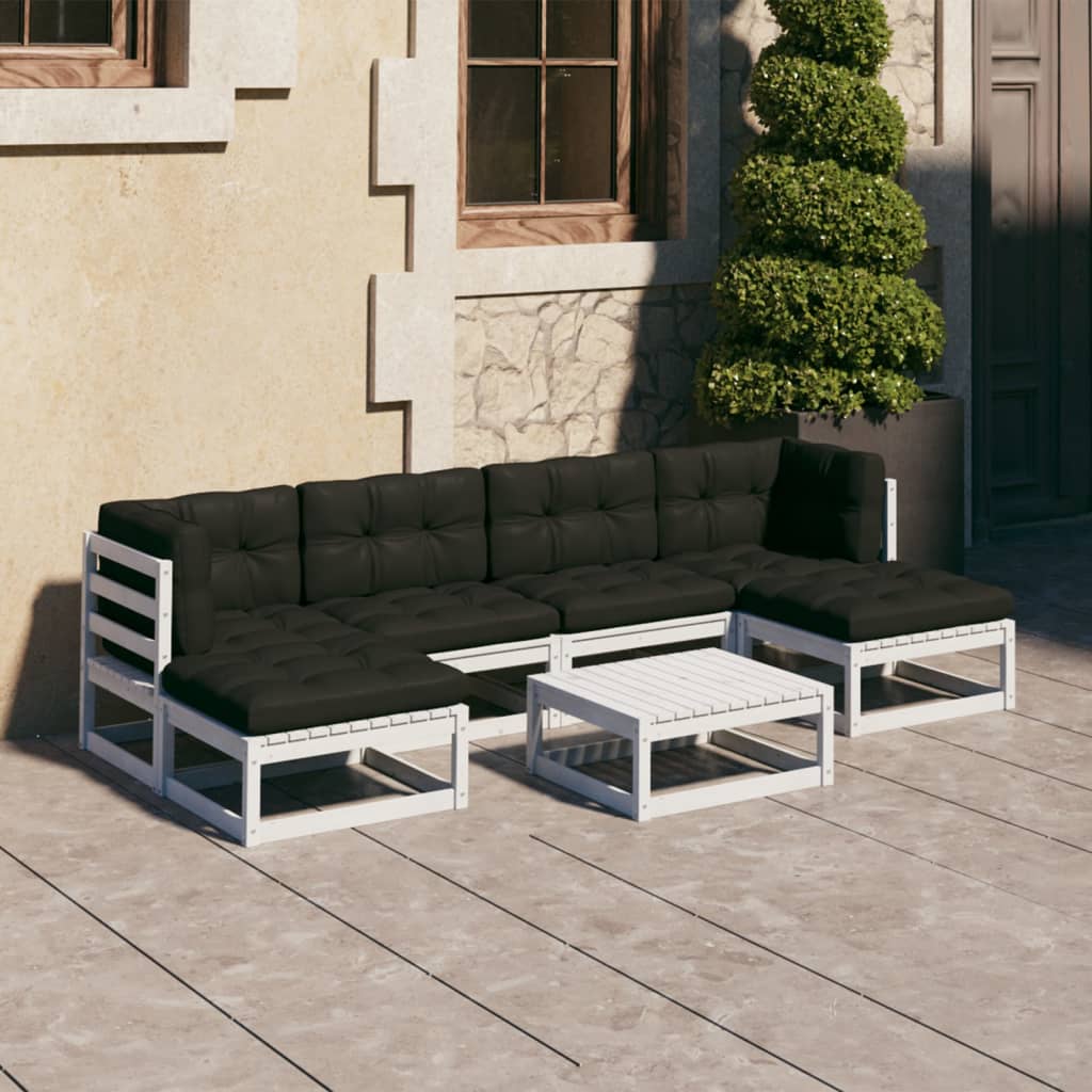 vidaXL Set mobilier de grădină cu perne, 7 piese, alb, lemn masiv de pin vidaXL