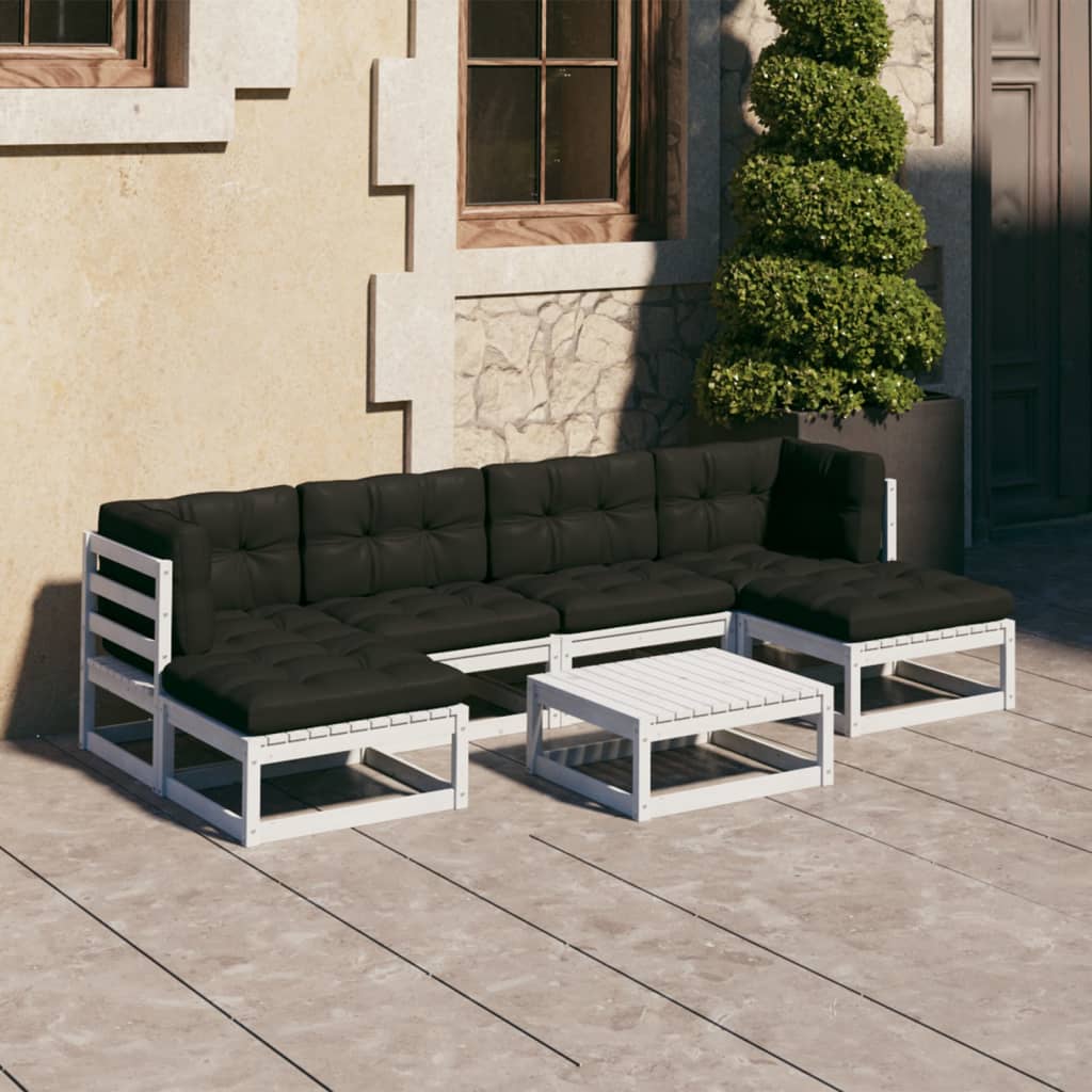 vidaXL 7-tlg. Garten-Lounge-Set mit Kissen Weiß Massivholz Kiefer