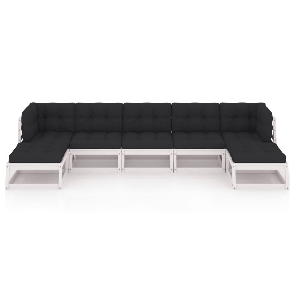 

vidaXL 7-delige Loungeset met kussens massief grenenhout wit