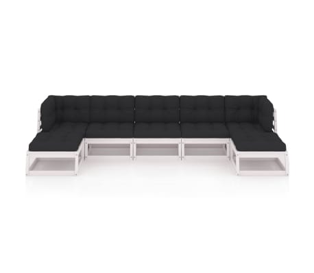 vidaXL 7-delige Loungeset met kussens massief grenenhout wit