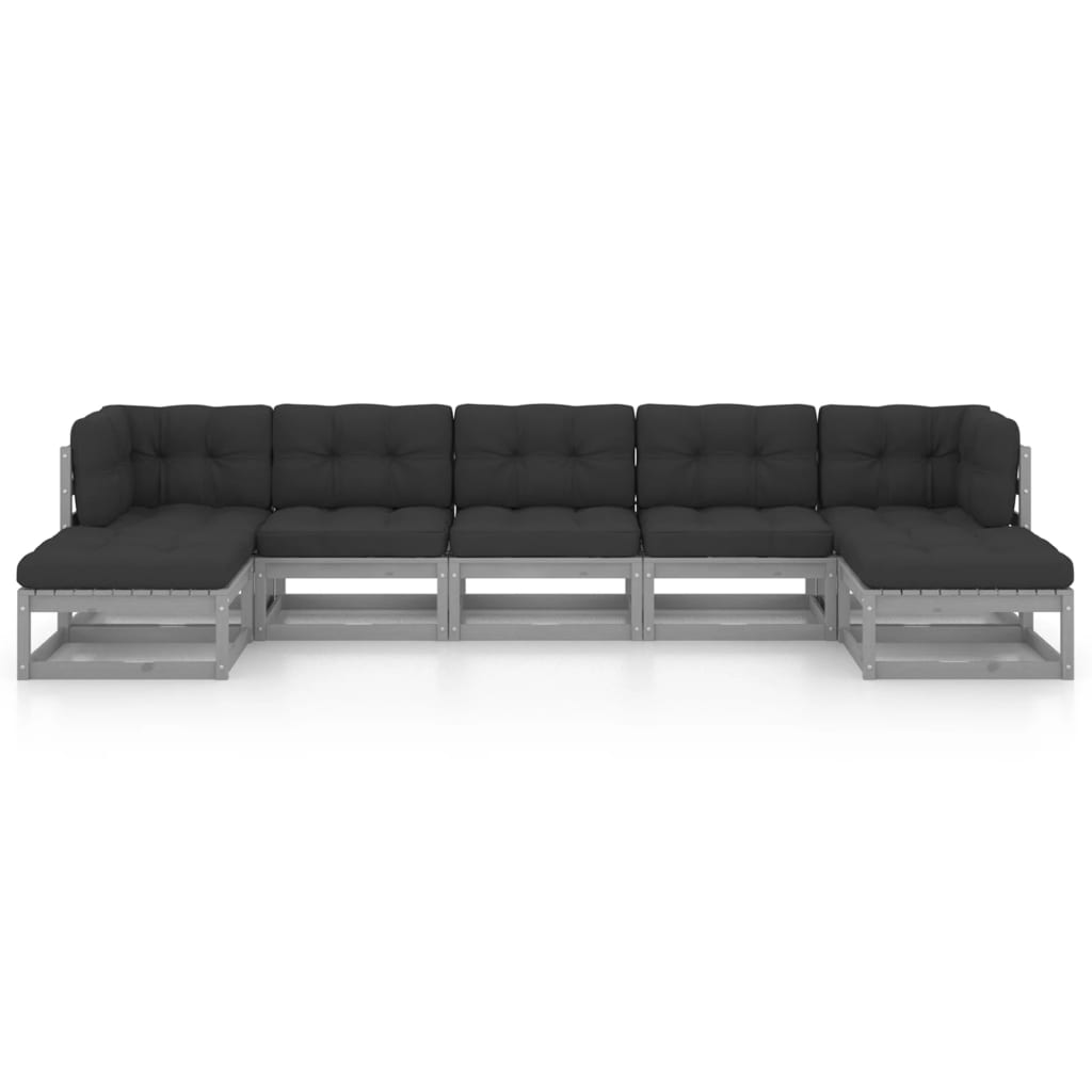 Thumbnail - vidaXL 7-tlg. Garten-Lounge-Set mit Kissen Grau Massivholz Kiefer