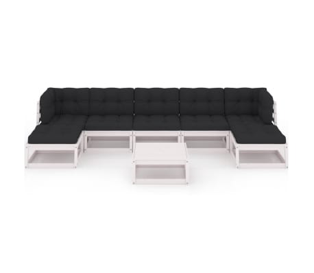 vidaXL 8-delige Loungeset met kussens massief grenenhout wit