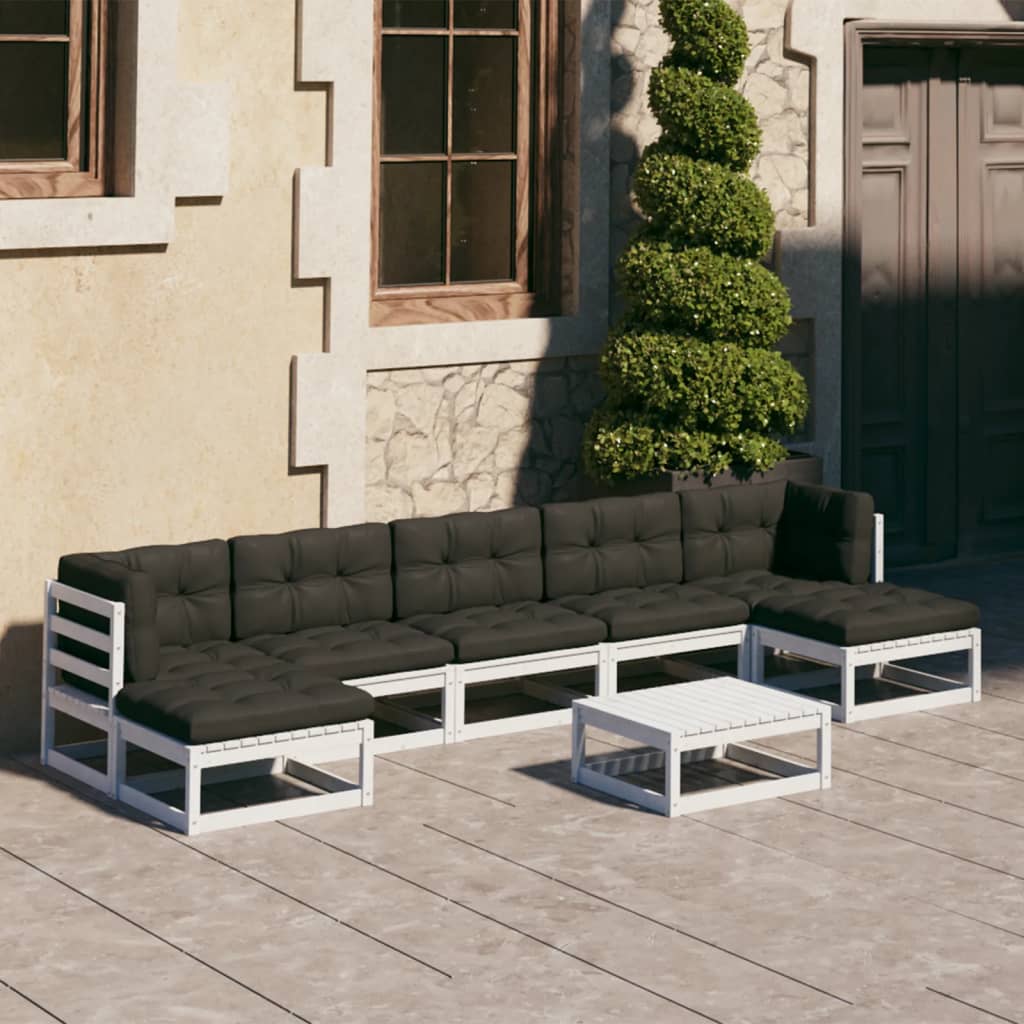 vidaXL 8-tlg. Garten-Lounge-Set mit Kissen Weiß Massivholz Kiefer