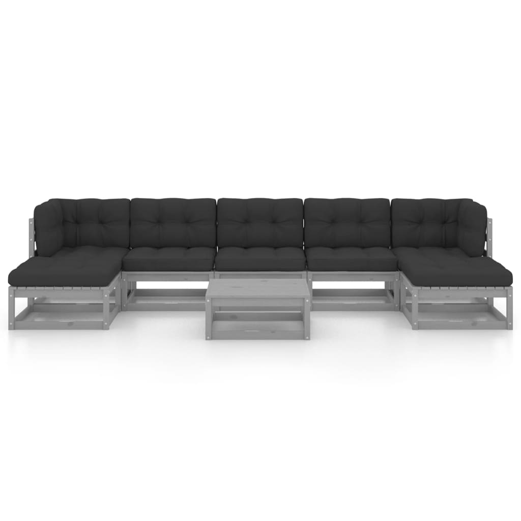 vidaXL 8-delige Loungeset met kussens massief grenenhout grijs afbeelding
