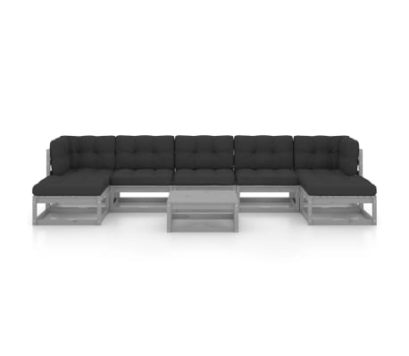 vidaXL Salon de jardin 8 pcs avec coussins Gris Bois de pin massif