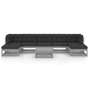 vidaXL Salon de jardin 8 pcs avec coussins Gris Bois de pin massif
