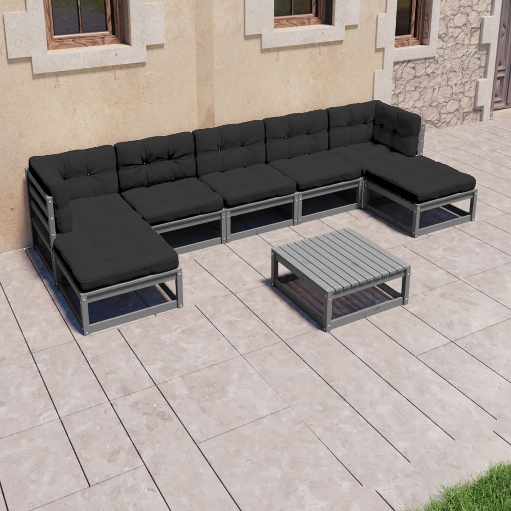 vidaXL 8-tlg. Garten-Lounge-Set mit Kissen Grau Massivholz Kiefer