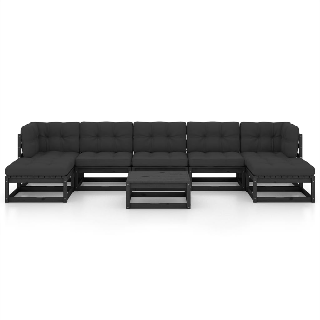 vidaXL 8 Piece Garden Lounge Set with Cushions Black Solid Wood Pine