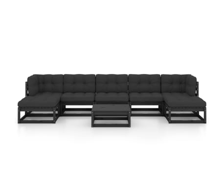 vidaXL 8 Piece Garden Lounge Set with Cushions Black Solid Wood Pine