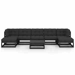 vidaXL Sodo komplektas su pagalvėmis, 8 dalių, juodas, pu&scaron;ies masyvas