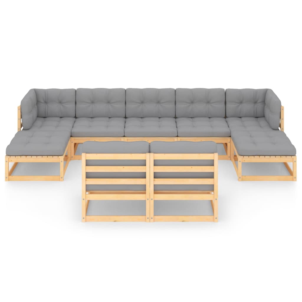 vidaXL 9-delige Loungeset met kussens massief grenenhout afbeelding
