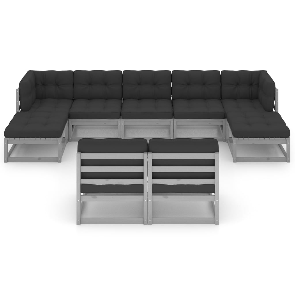 Thumbnail - vidaXL 9-tlg. Garten-Lounge-Set mit Kissen Grau Massivholz Kiefer
