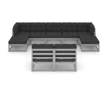 vidaXL 9 Parta Gar&eth;s&oacute;fasett me&eth; Sessum Gr&aacute;tt Gegnheill Furuvi&eth;ur