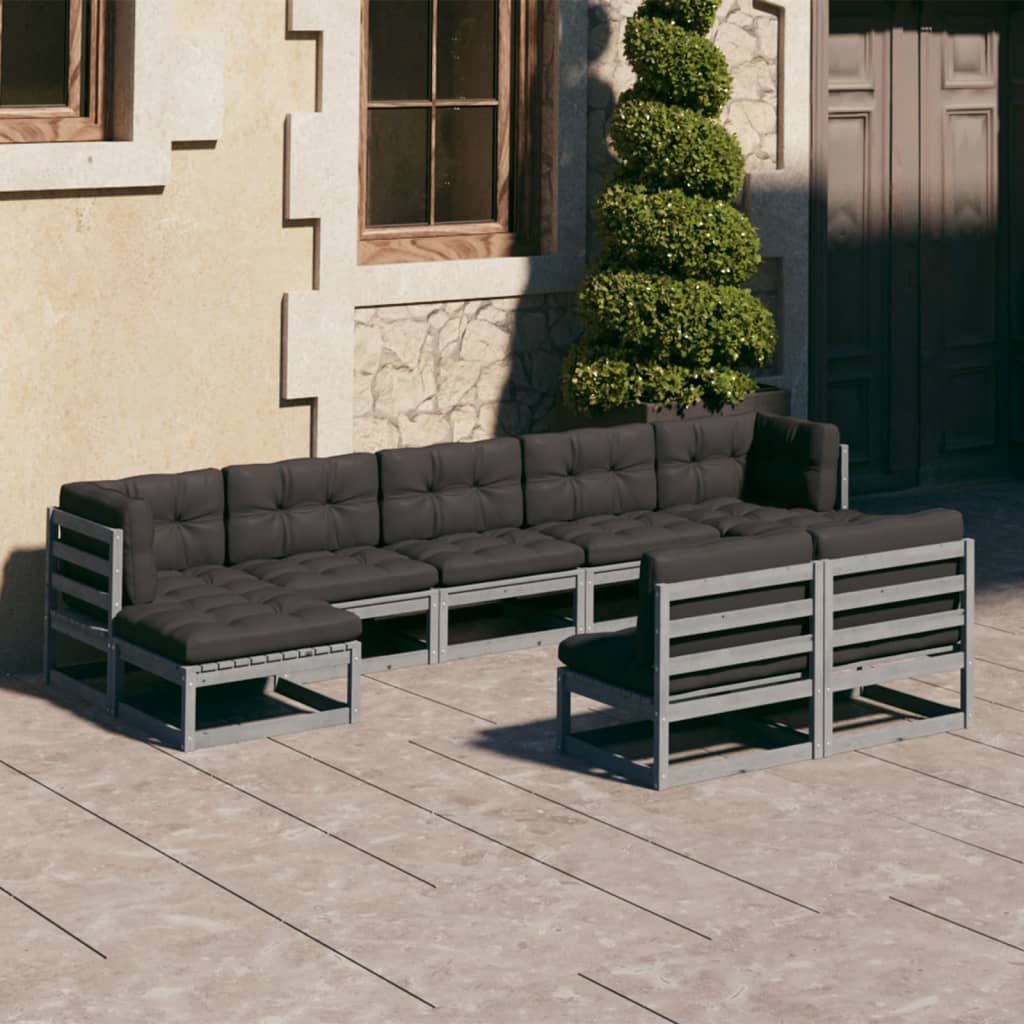 vidaXL 9-tlg. Garten-Lounge-Set mit Kissen Grau Massivholz Kiefer