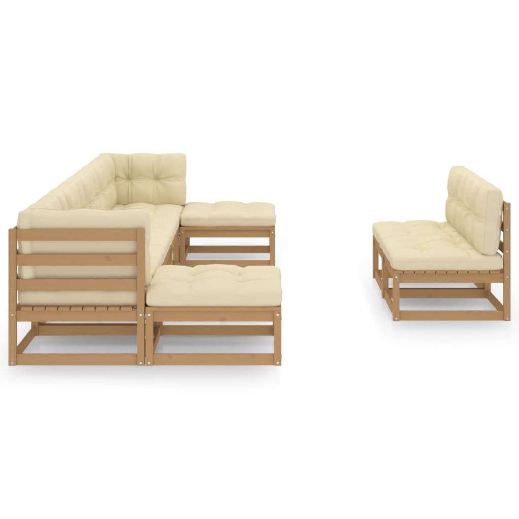 

vidaXL 9-delige Loungeset met kussens massief grenenhout honingbruin
