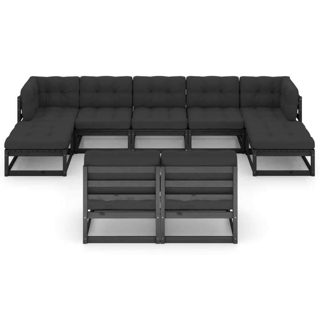 vidaXL Set de muebles de jardín 9 pzas con cojines madera pino negro