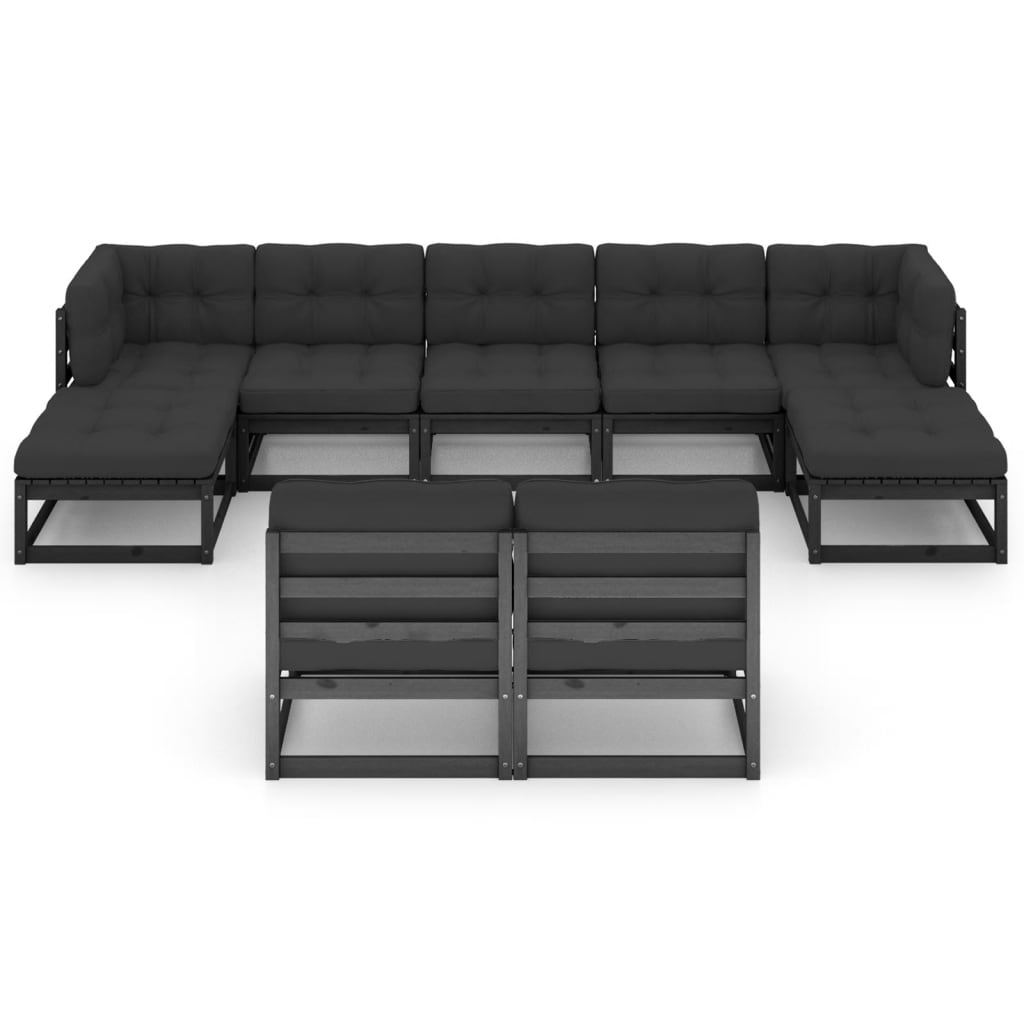 

vidaXL 9-delige Loungeset met kussens massief grenenhout zwart