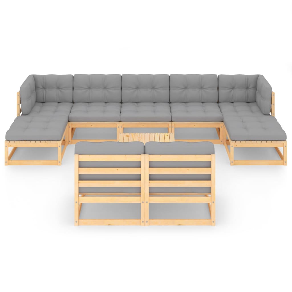 

vidaXL 10-delige Loungeset met kussens massief grenenhout
