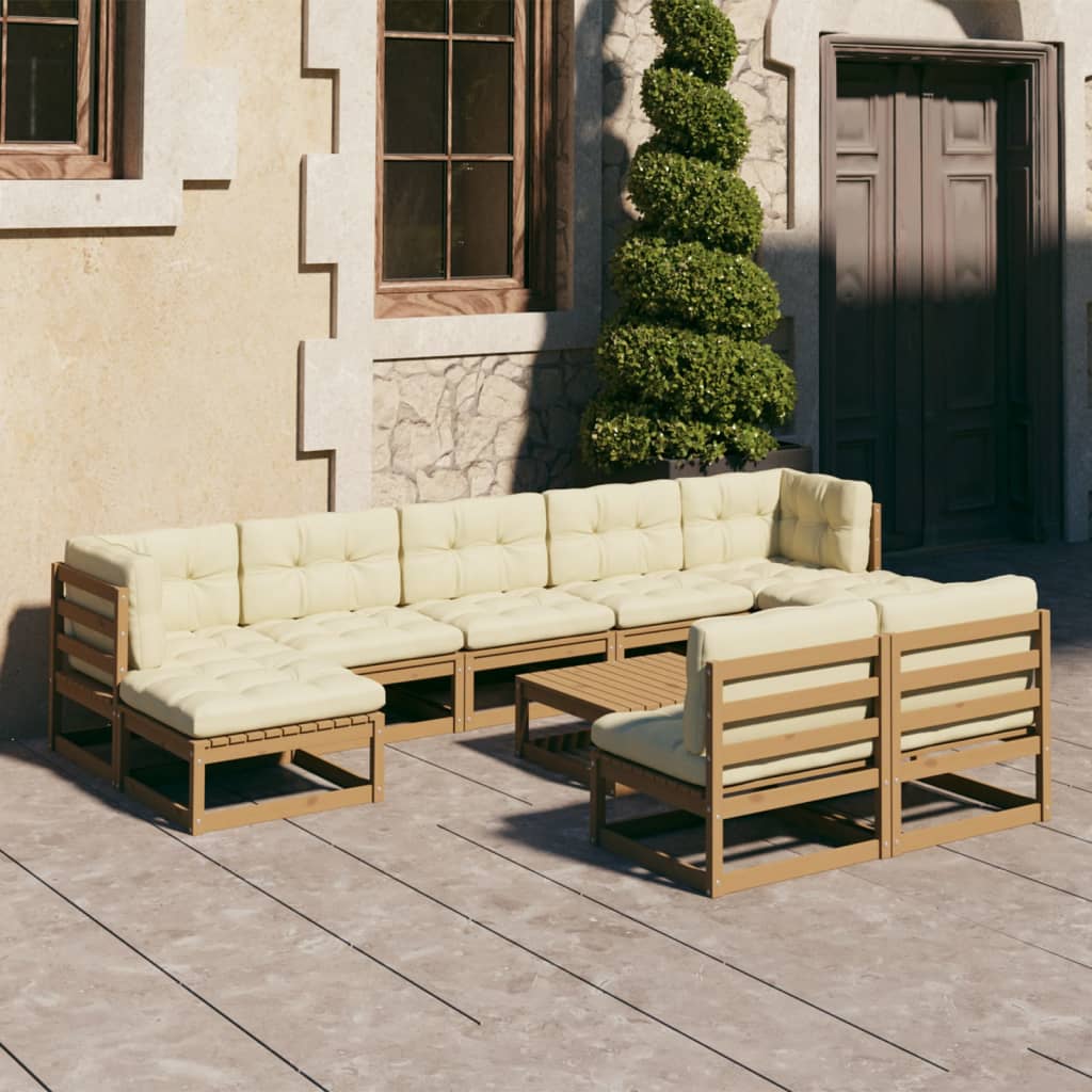 vidaXL 10-tlg. Garten-Lounge-Set mit Kissen Honigbraun Massivholz