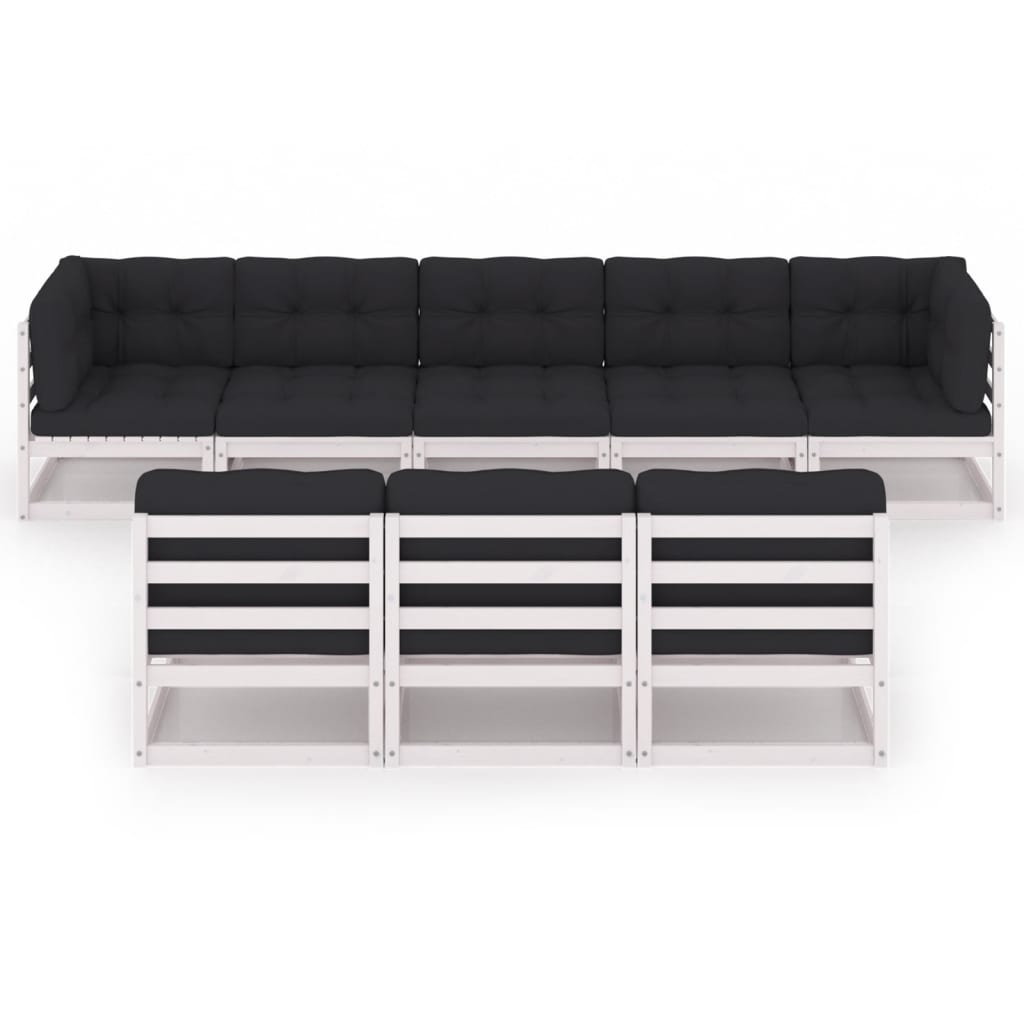 

vidaXL 8-delige Loungeset met kussens massief grenenhout wit