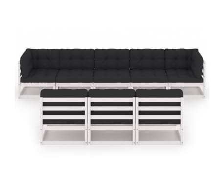 vidaXL 8-tlg. Garten-Lounge-Set mit Kissen Wei&szlig; Massivholz Kiefer