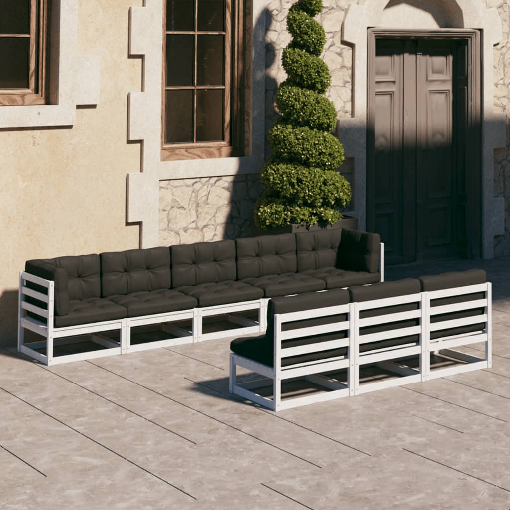 vidaXL Set mobilier grădină cu perne, 8 piese, alb, lemn masiv de pin Alb imagine noua