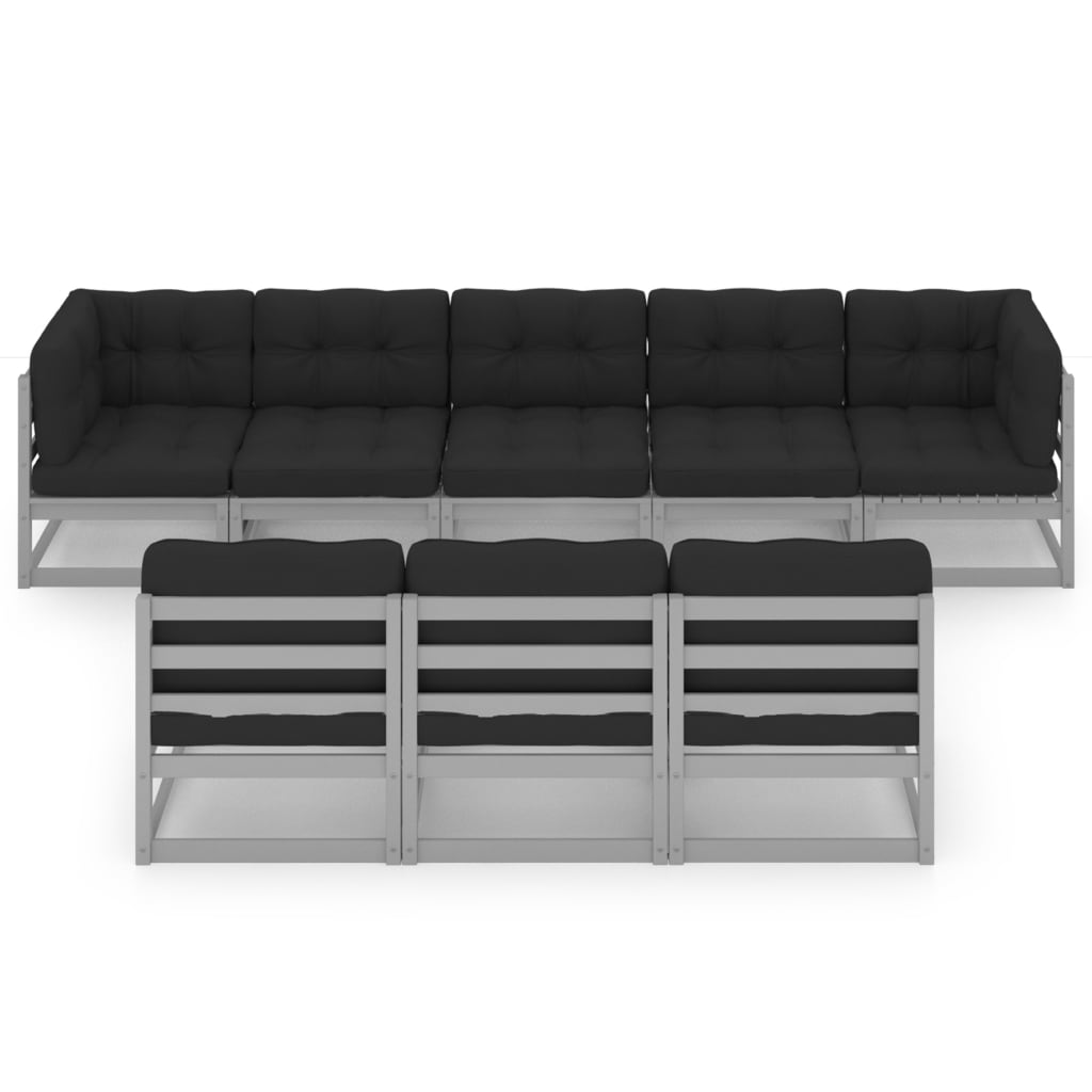 vidaXL 8-delige Loungeset met kussens massief grenenhout grijs afbeelding