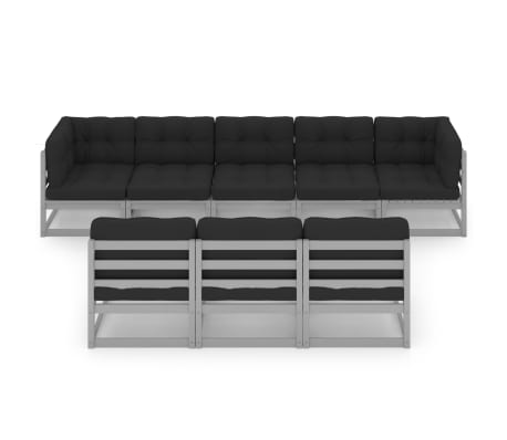 vidaXL Sodo komplektas su pagalvėmis, 8 dalių, pilkas, pu&scaron;ies masyvas