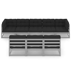 vidaXL Sodo komplektas su pagalvėmis, 8 dalių, pilkas, pu&scaron;ies masyvas