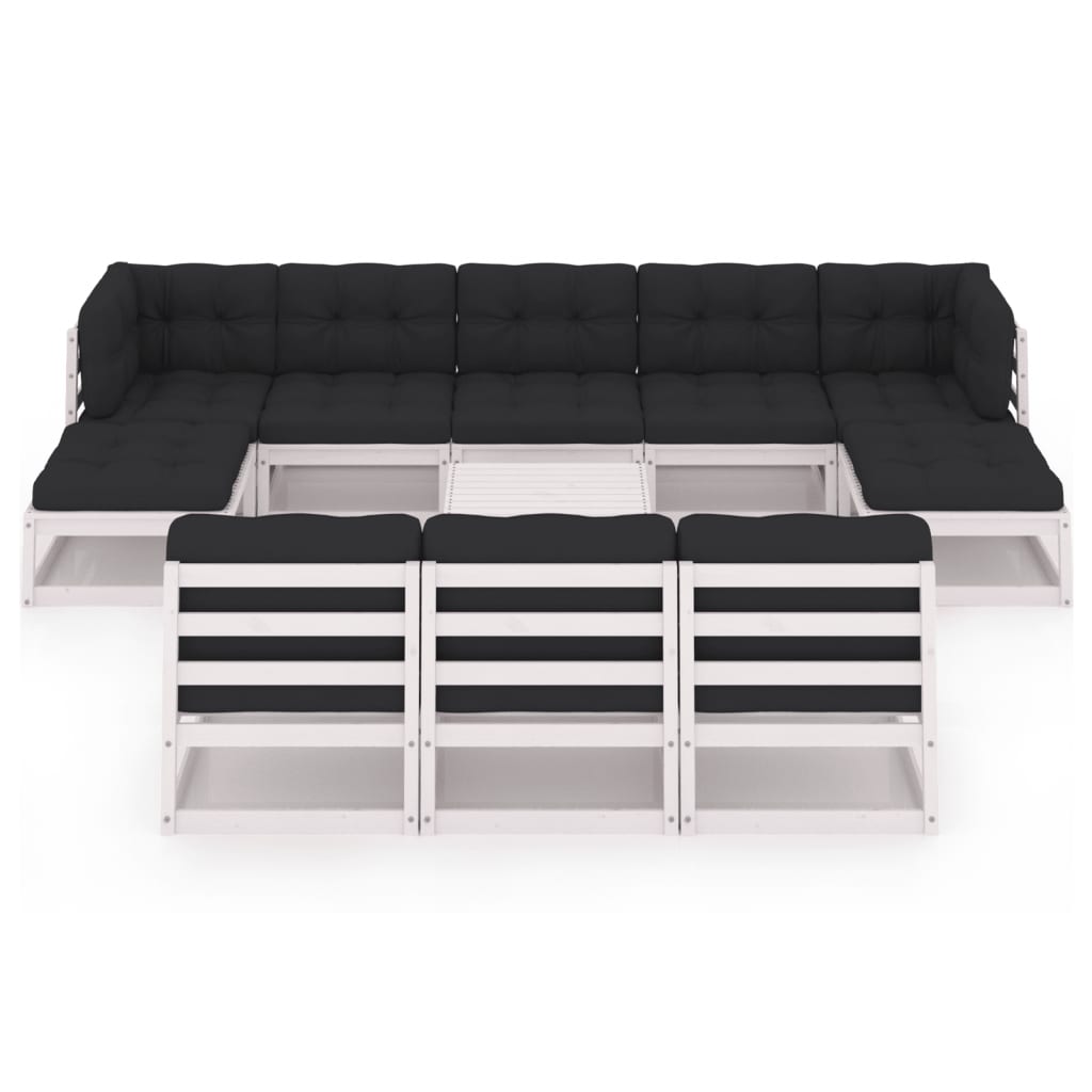 vidaXL 11-delige Loungeset met kussens massief grenenhout wit afbeelding