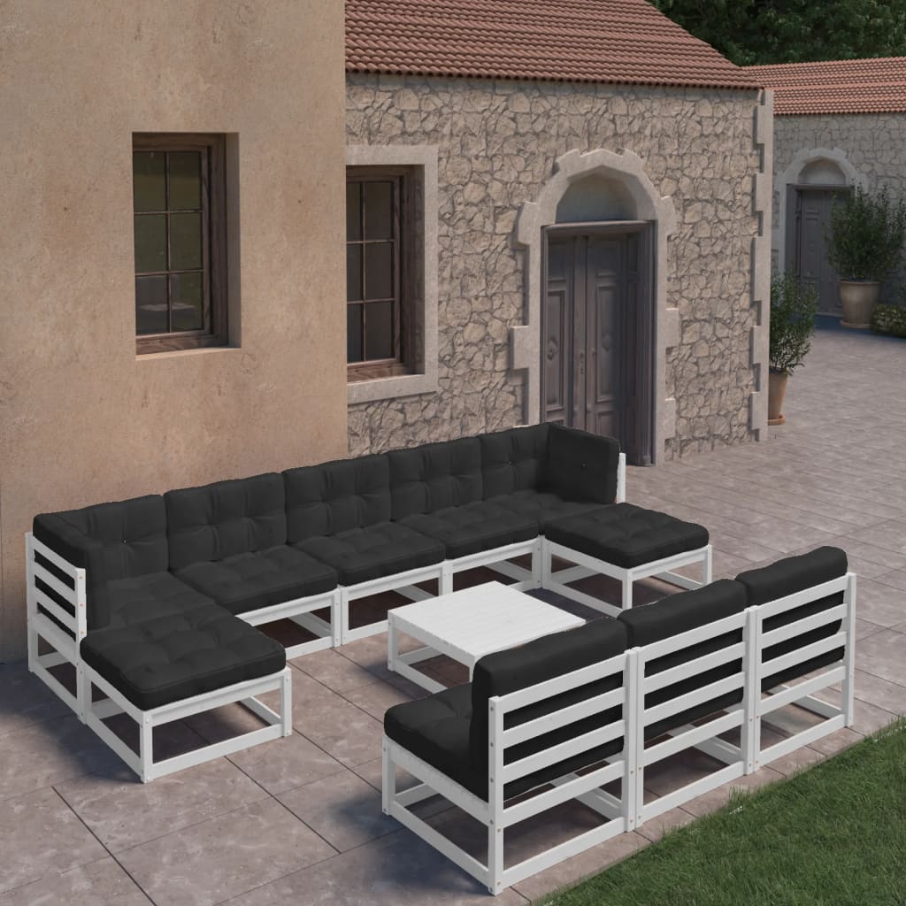 vidaXL 11-tlg. Garten-Lounge-Set mit Kissen Weiß Kiefer Massivholz