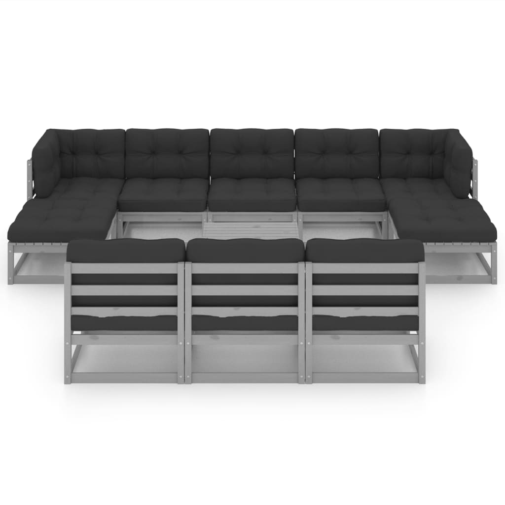 

vidaXL 11-delige Loungeset met kussens massief grenenhout grijs