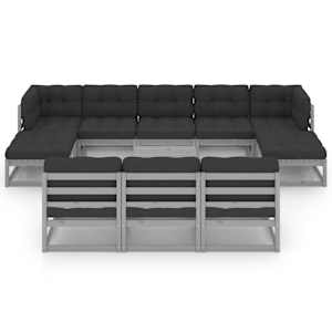 vidaXL Sodo komplektas su pagalvėmis, 11 dalių, pilkas, pu&scaron;ies masyvas