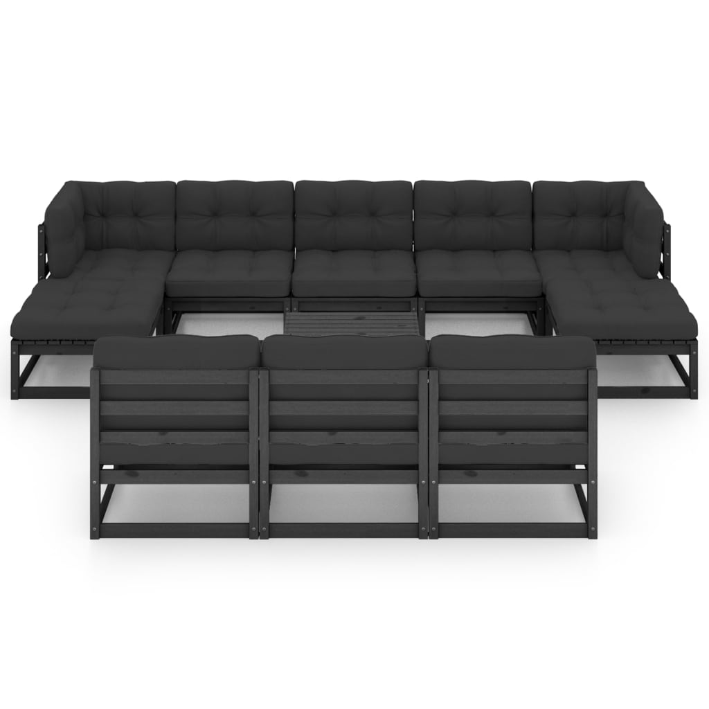 Thumbnail - vidaXL 11-tlg. Garten-Lounge-Set mit Kissen Schwarz Kiefer Massivholz