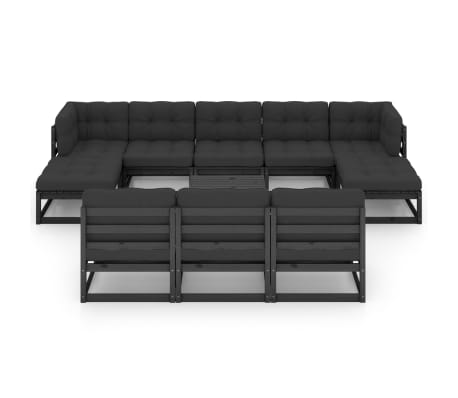 vidaXL 11-osaline aiam&ouml;&ouml;blikomplekt istmepatjadega, must m&auml;nnipuit