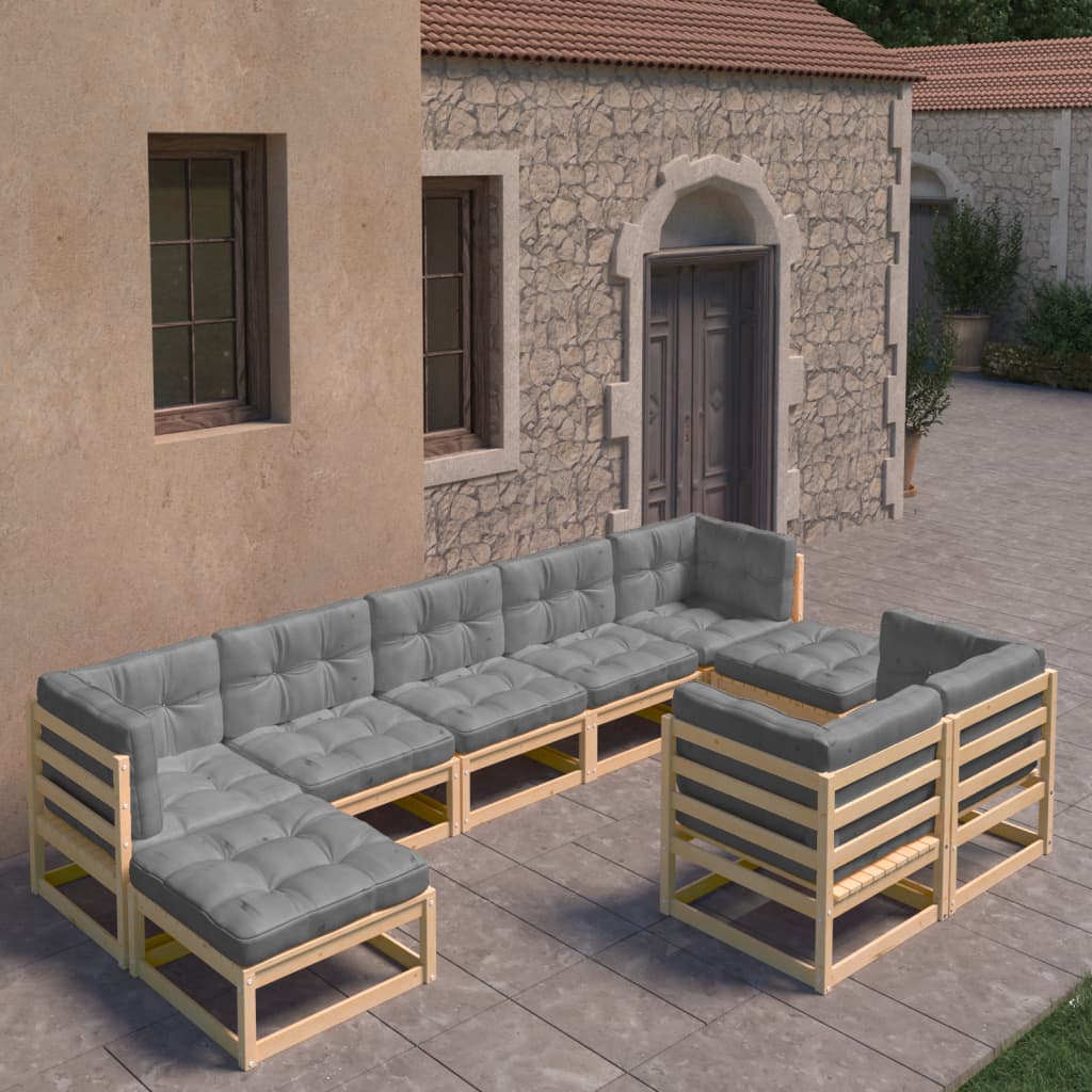 vidaXL Salon de jardin 9 pcs avec coussins Bois de pin massif